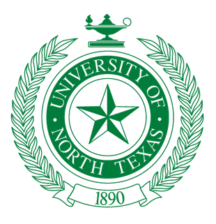 The University of North Texas official seal in green featuring a central star, a lamp of knowledge, and the year 1890.