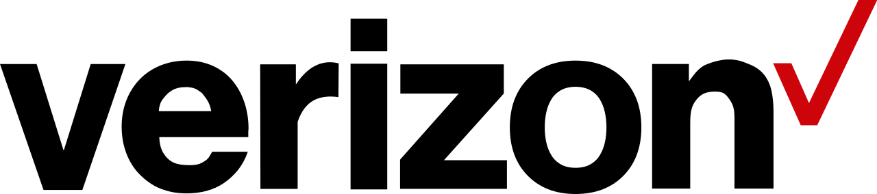 Verizon logo in black text with a stylized red checkmark at the end.