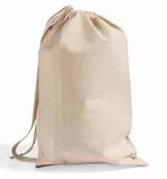 Beige canvas drawstring bag.