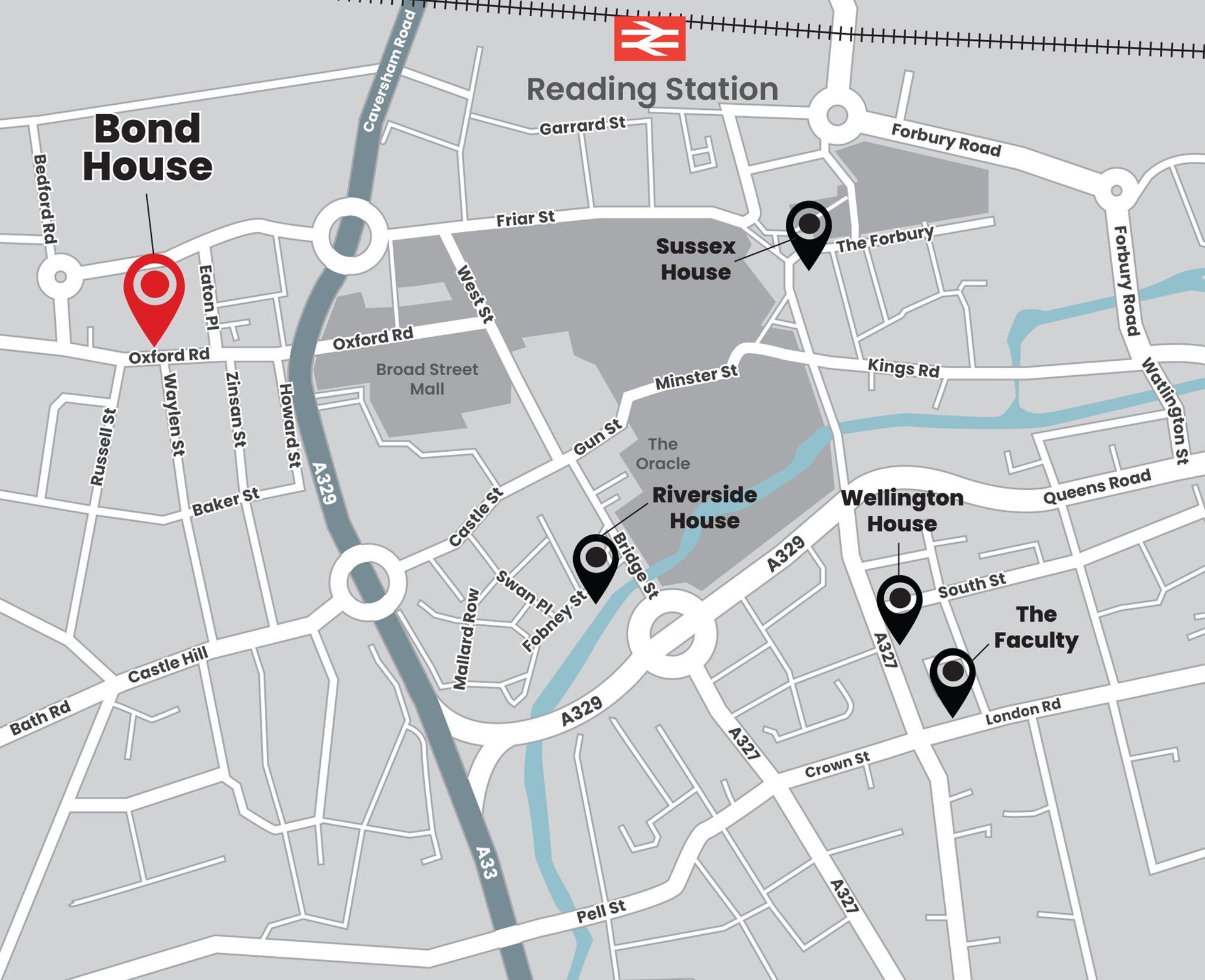 Bond House Serviced Apartments Map in Reading
