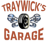 Traywick's Garage logo with tire, wrenches, and phone number (407) 656-1817 in brown text.