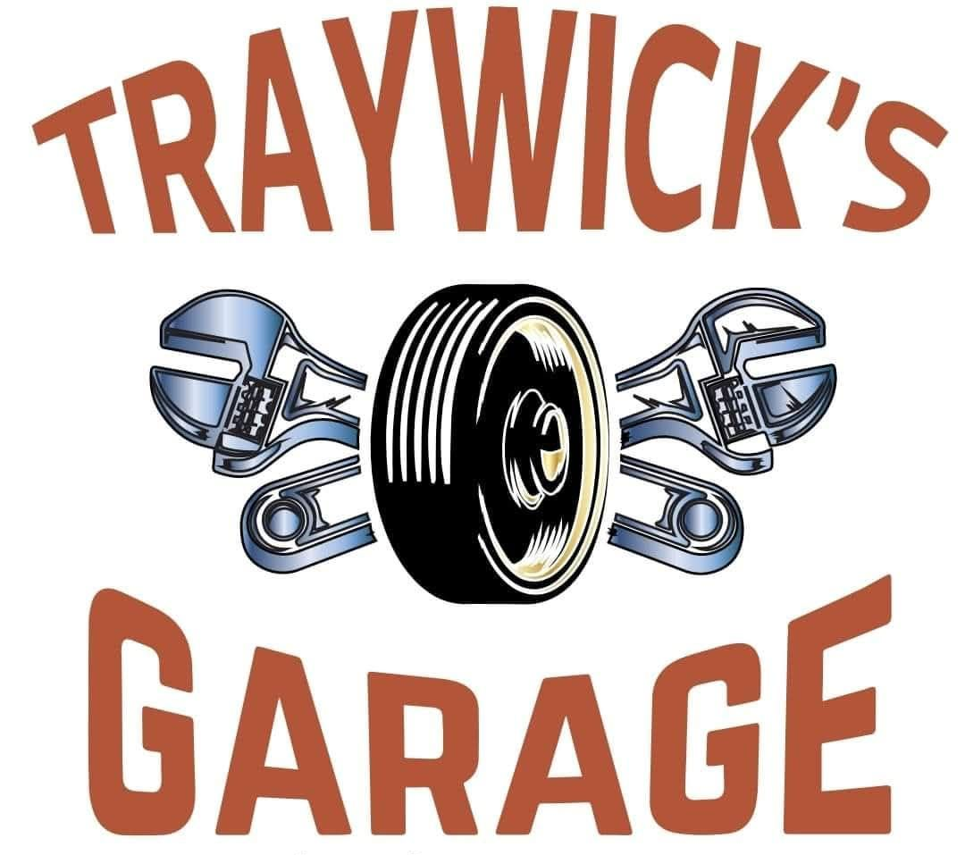Traywick's Garage logo with tire, wrenches, and phone number (407) 656-1817 in brown text.