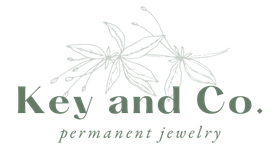 Key and Co. logo: green text with floral illustration; "permanent jewelry" below.