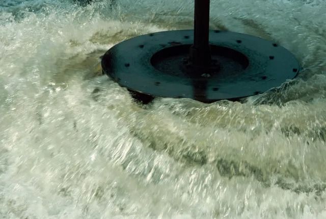 A close up of a circular object in the middle of a body of water.