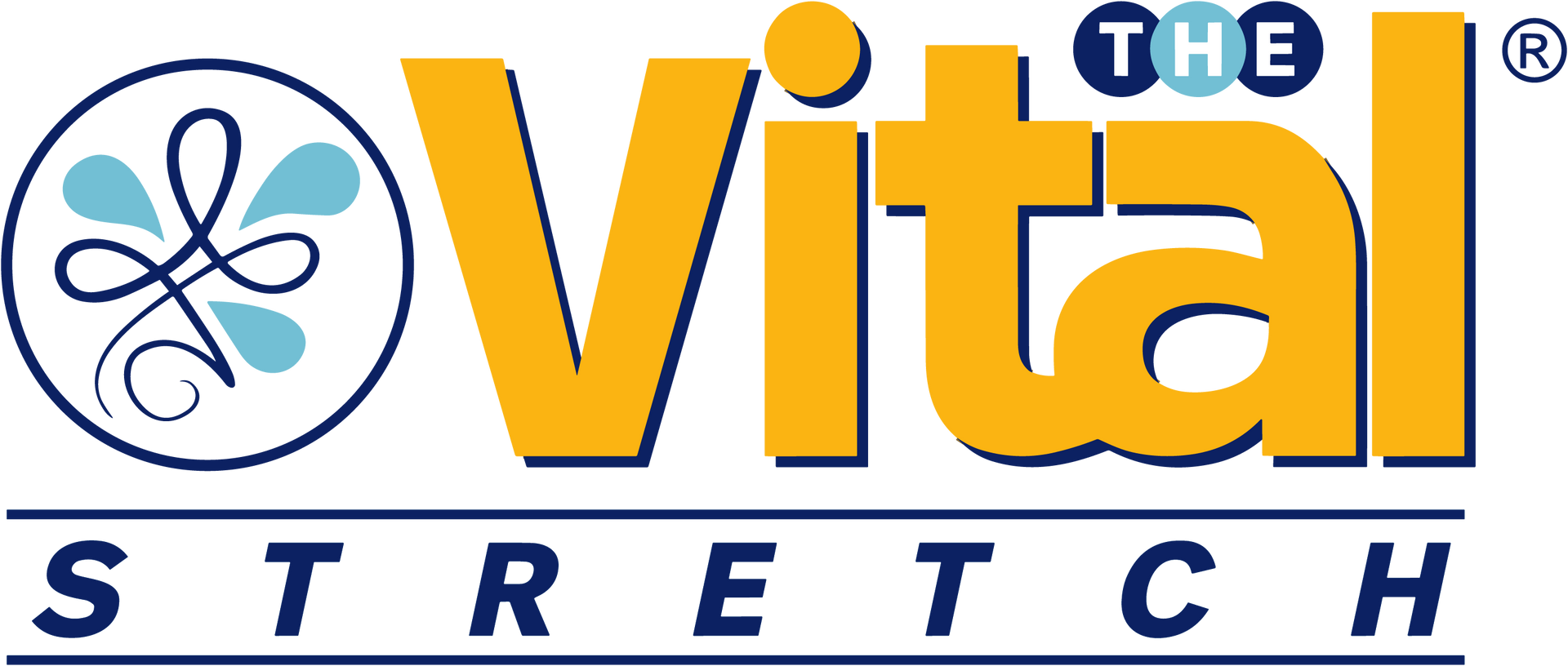 The vital stretch logo is yellow and blue on a white background.