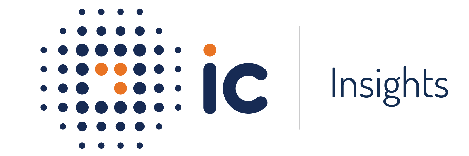A blue and orange logo for ic insights