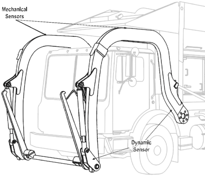A black and white drawing of a truck with a monitor attached to it.