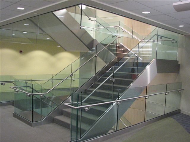 Commercial Metal Railing with Glass — Metal Fabricators in Plymouth, MA