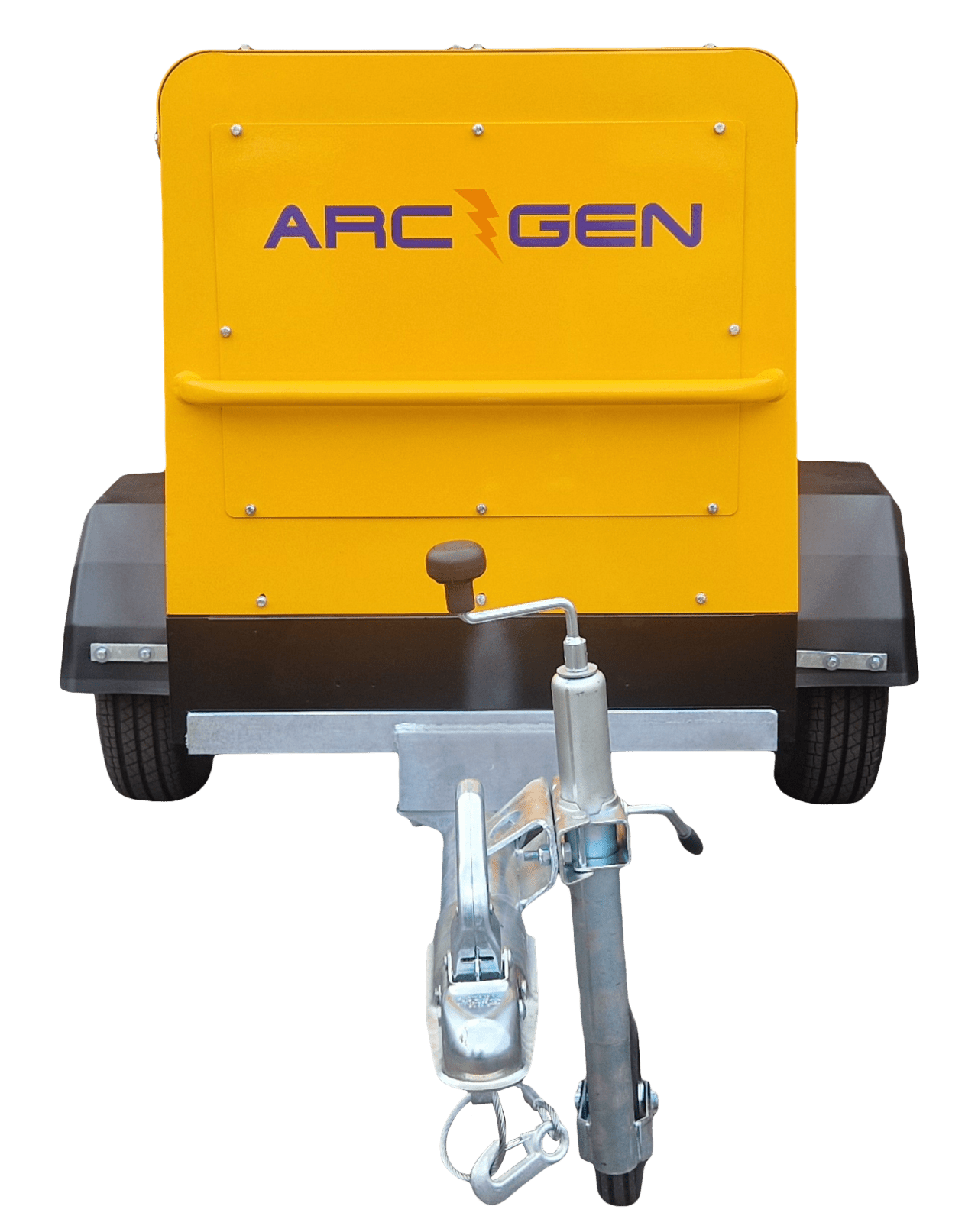A yellow trailer with the word arc gen on it