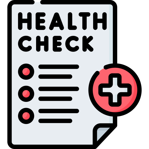 An icon of a health check with a cross in a red circle.