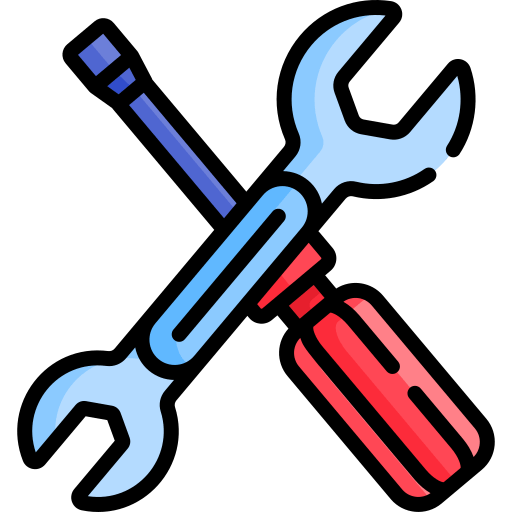 A wrench and a screwdriver crossed over each other.