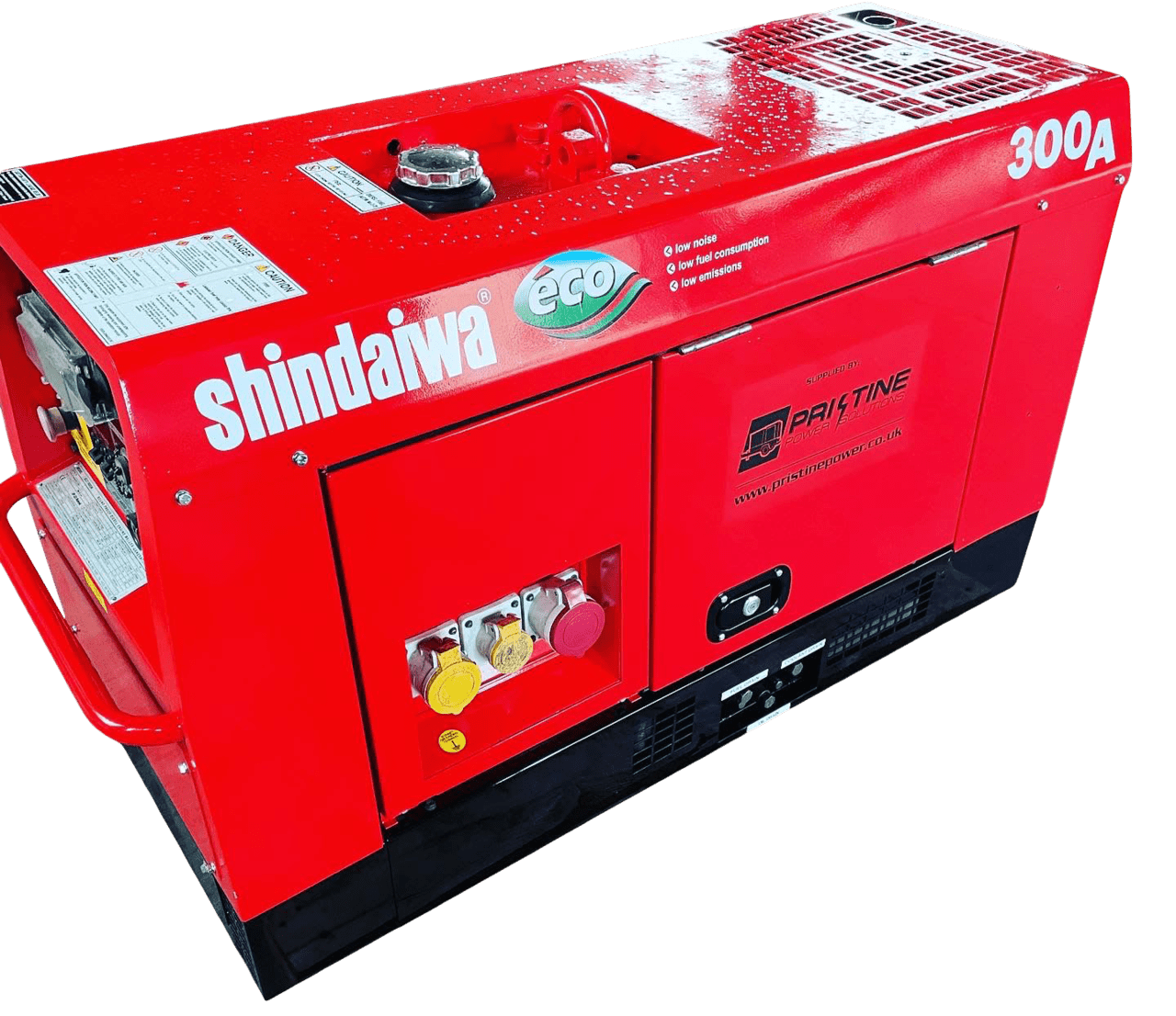 A red shindaiwa generator on a white background