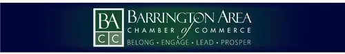 Barrington Area Chamber of Commerce logo in green and white on a blue background.