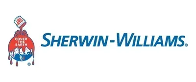 Sherwin-Williams logo: a paint can pouring red paint over a globe, with blue text 