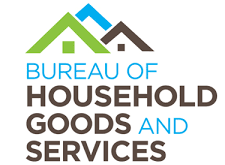 Bureau of Household Goods and Services logo in blue, brown, green, and gray text with roof icons