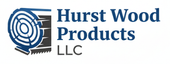 Logo for Hurst Wood Products LLC featuring a blue wood log graphic and dark blue text on white.