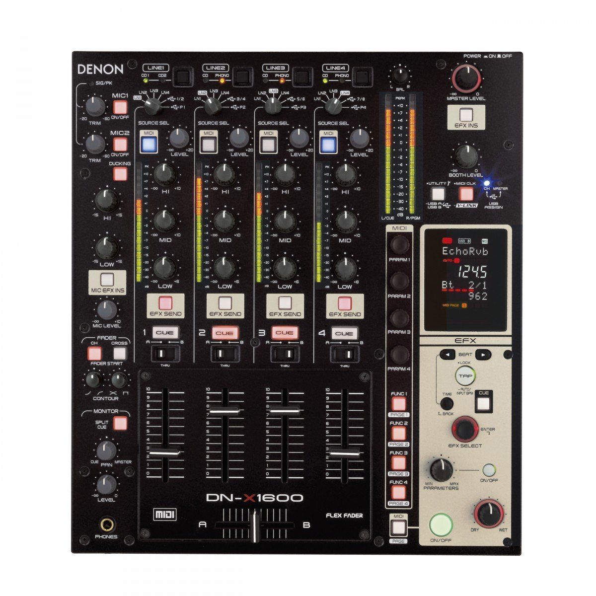 Ein Denon DJ-Mixer auf weißem Hintergrund; DN1600