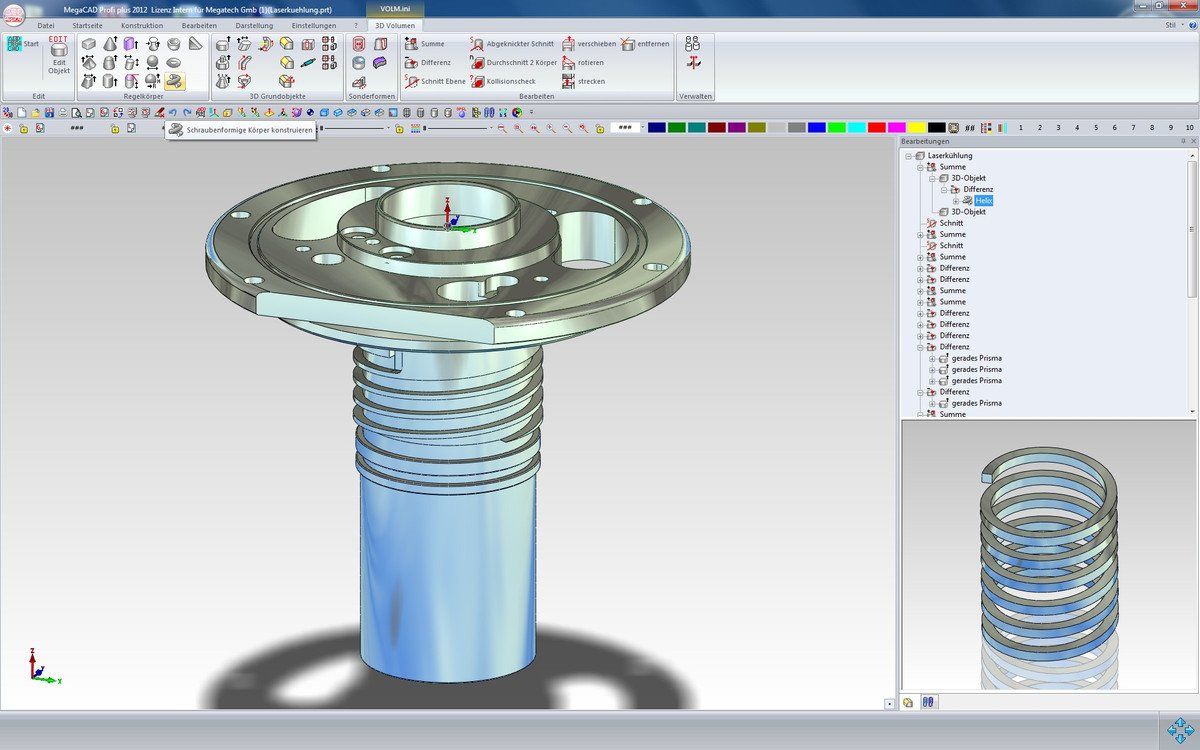 Ein Computerbildschirm zeigt ein 3D-Modell einer Schraube; MegaCAD