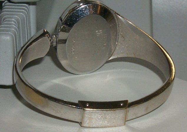 Accutron 230 ladies bangle watch before refinishing and rhodium 2 plating at the time preserve