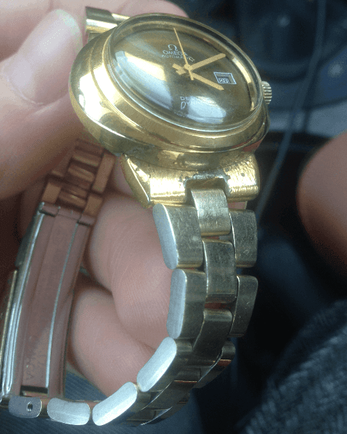 Omega automatic watch before refinishing and Gold plating at The Time Preserve