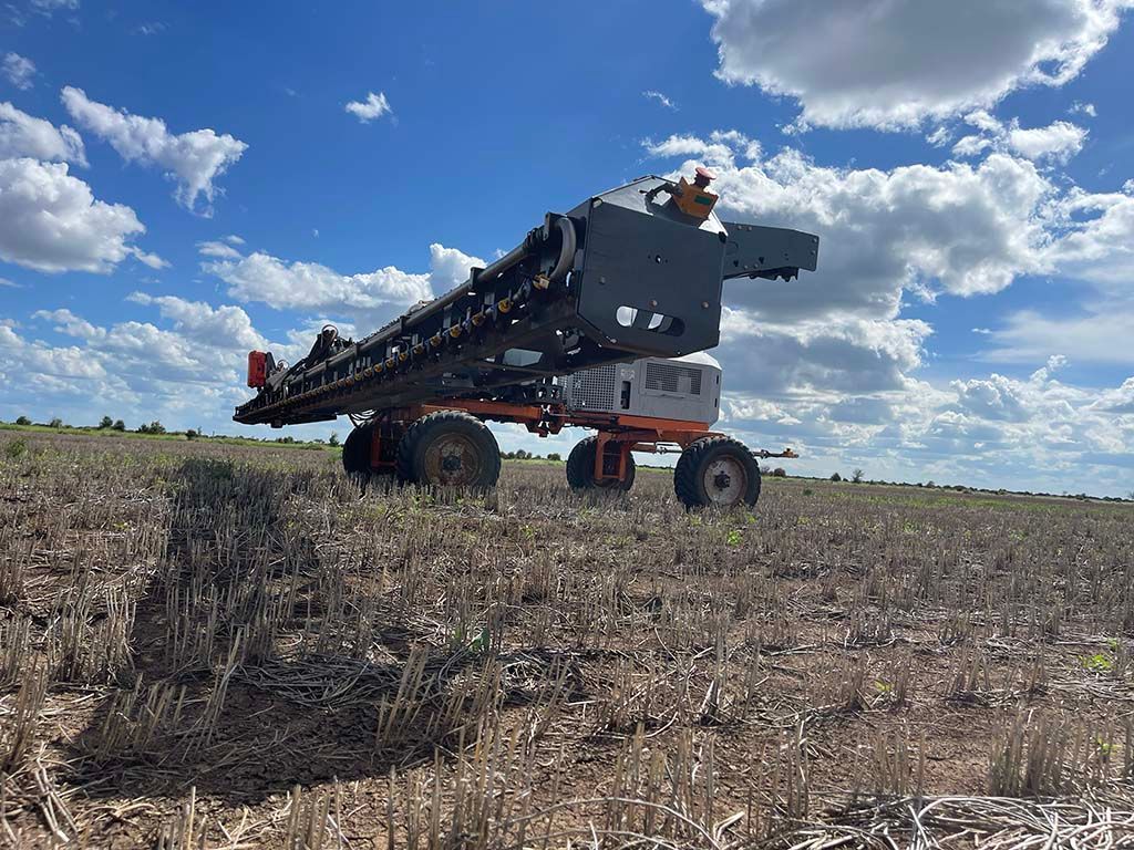 A tractor in a field.