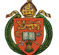 A coat of arms with a lion , a book , and a pineapple.
