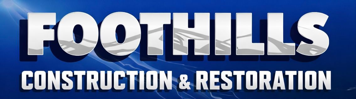 Foothills Construction & Restoration logo. White text on a blue background.