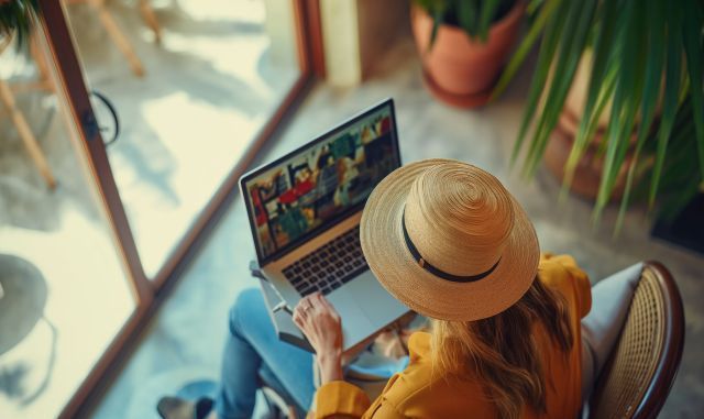 オンラインツアーに参加している女性