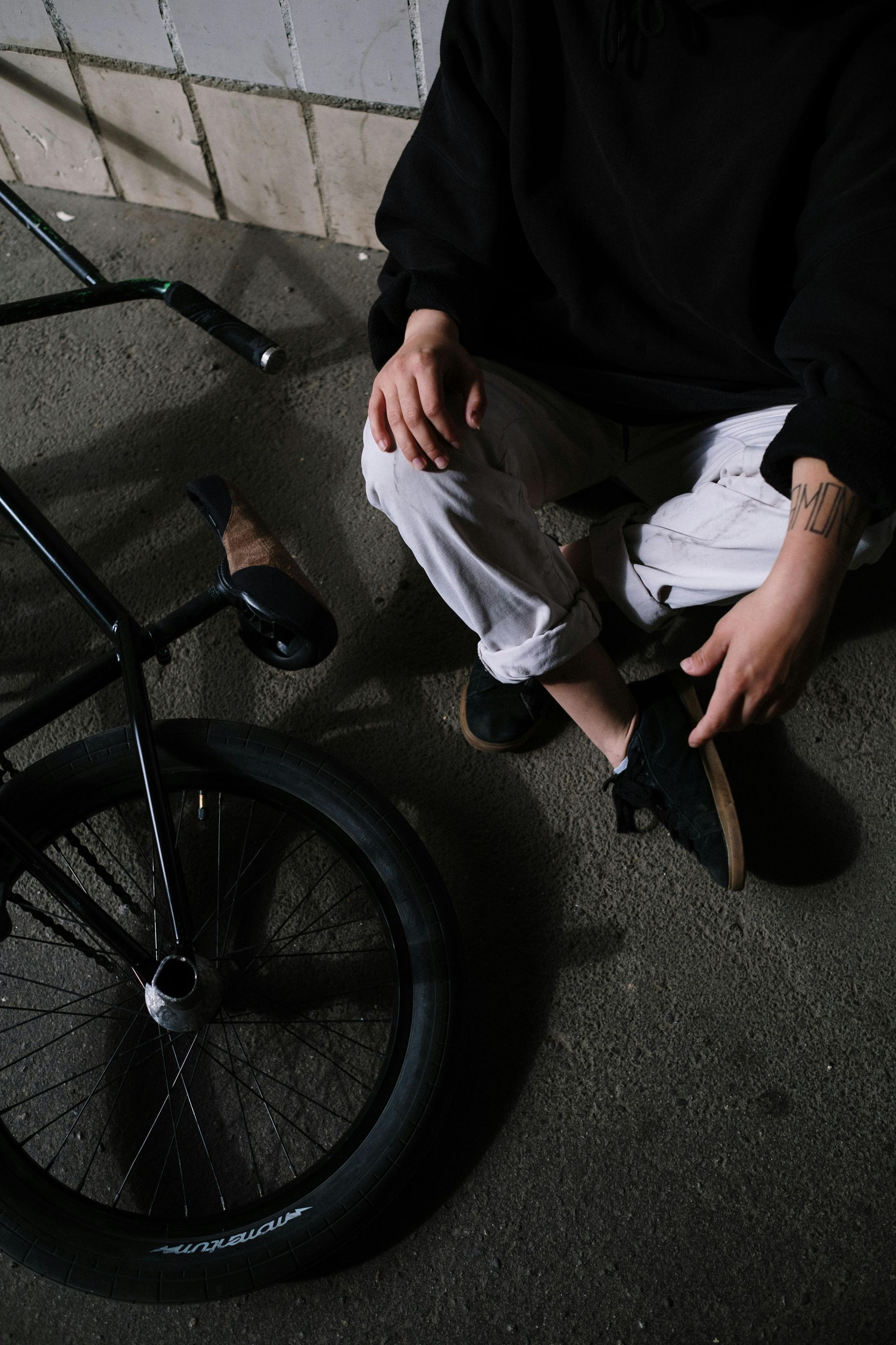 person resting after a bike ride