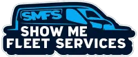 Blue and white SMFS Show Me Fleet Services truck logo