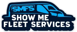 Blue and white SMFS Show Me Fleet Services truck logo