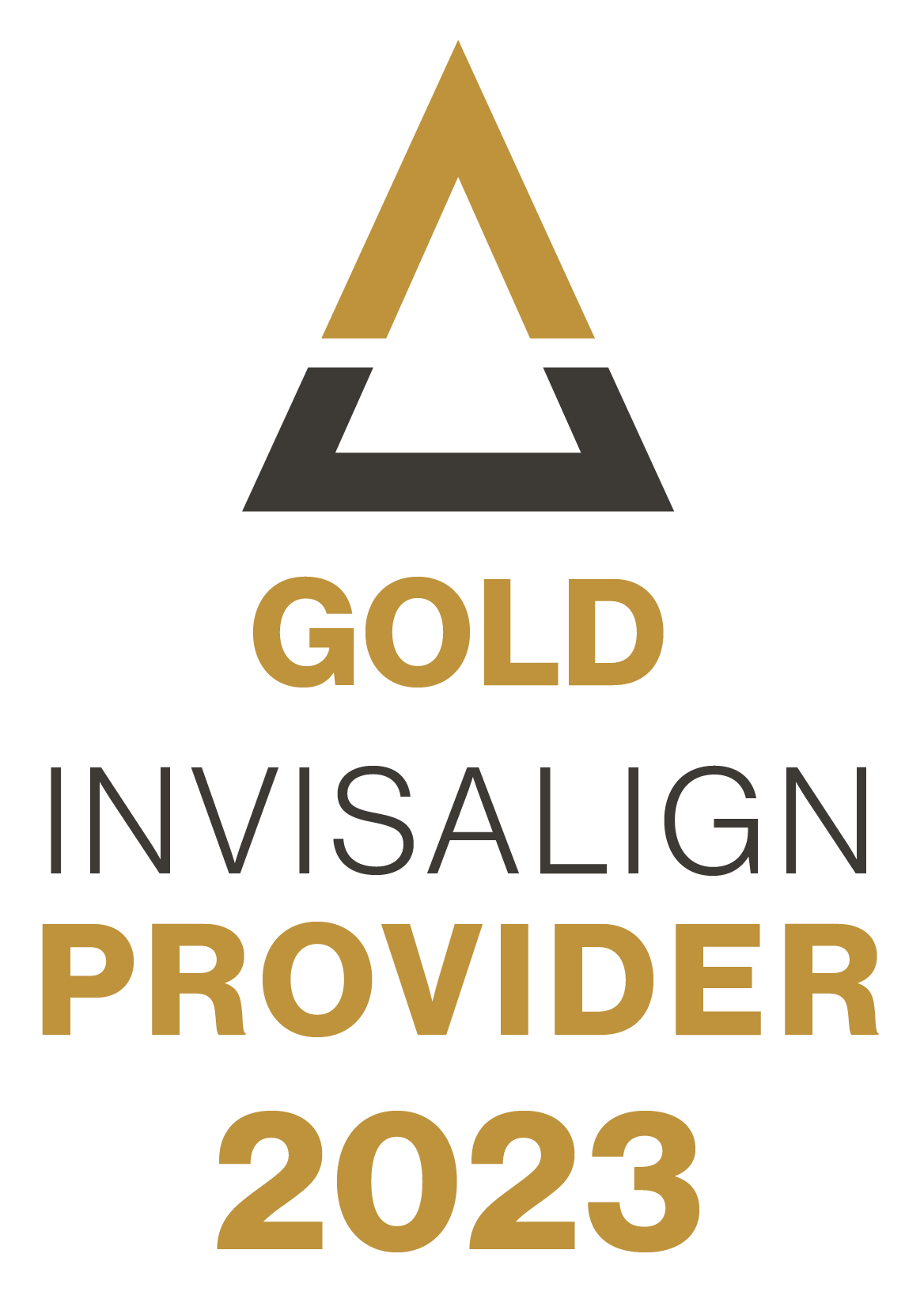 A gold invisalign provider logo for 2023.