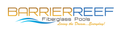 Logo of Barrier Reef Fiberglass Pools, with stylized waves below the text and tagline.