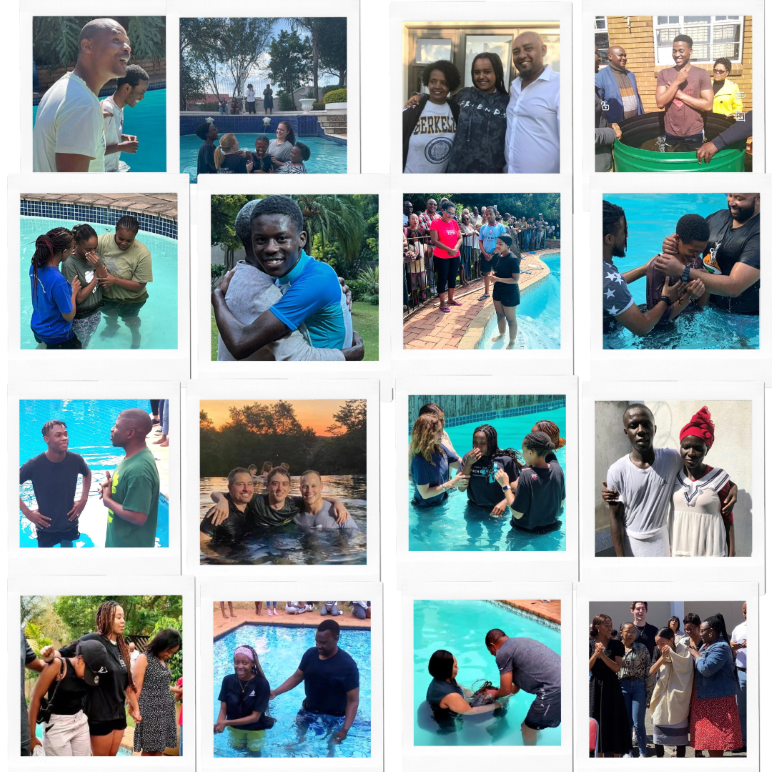 Collage of young people getting baptized.