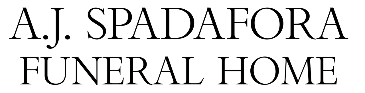 A.J. Spadafora Funeral Home logo, white text on a black background.