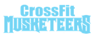 Light blue CrossFit Musketeers logo with bold, stylized lettering against a white background.