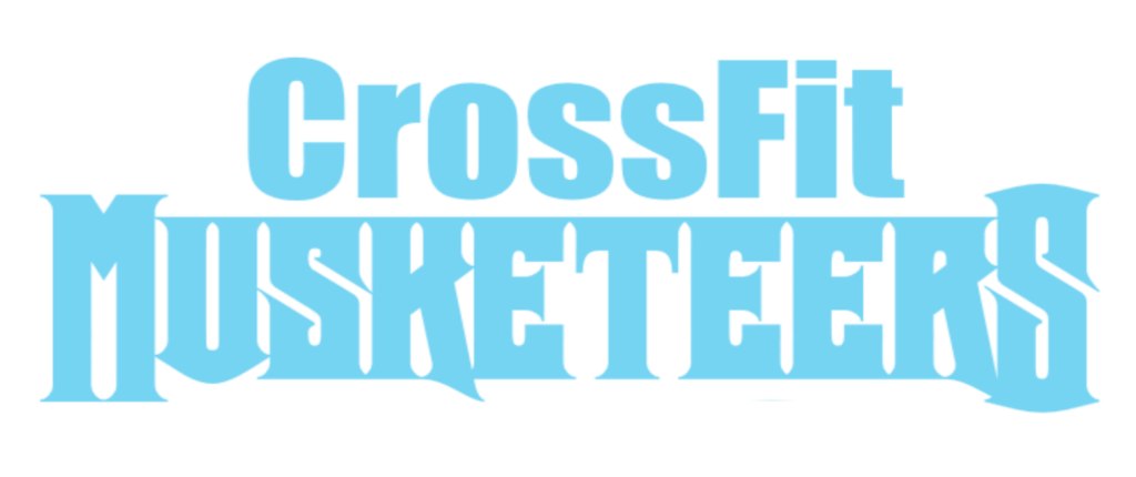 Light blue CrossFit Musketeers logo with bold, stylized lettering against a white background.
