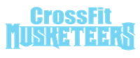 Light blue CrossFit Musketeers logo with bold, stylized lettering against a white background.