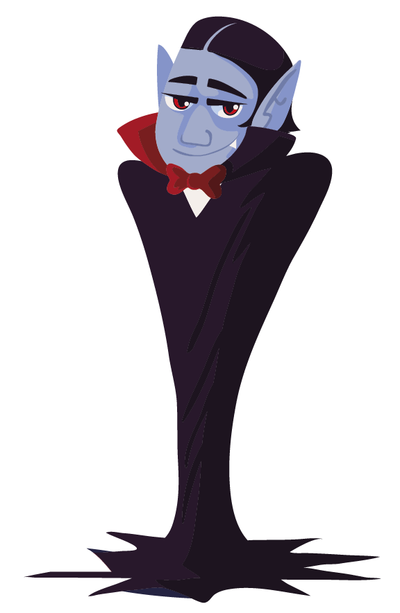 a cartoon drawing of a vampire in a suit and bow tie .