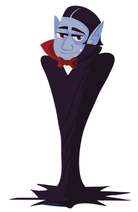 a cartoon drawing of a vampire in a suit and bow tie .