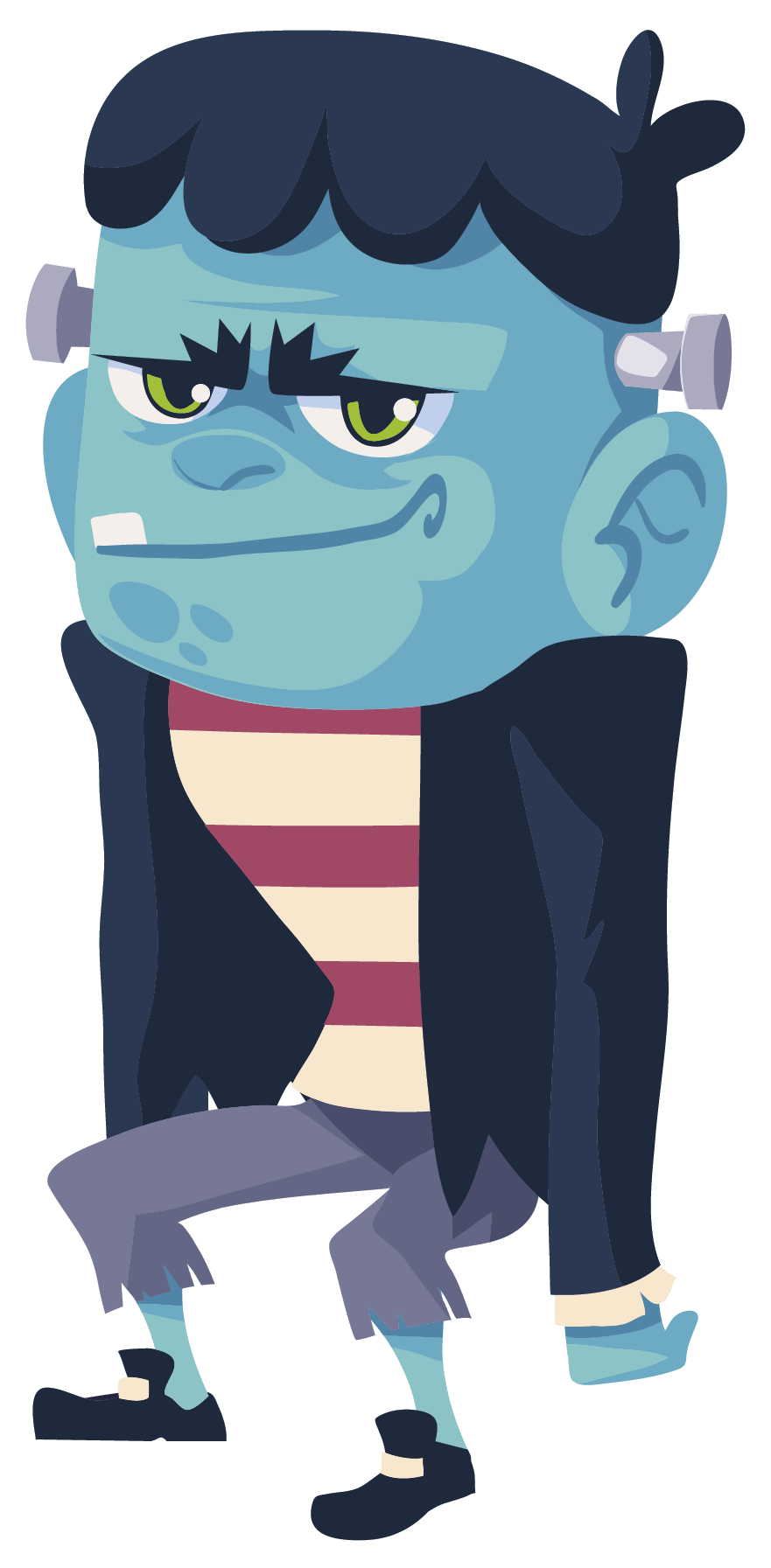 a cartoon illustration of a frankenstein monster kneeling down .