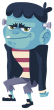 a cartoon illustration of a frankenstein monster kneeling down .