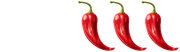 three red chili peppers are lined up in a row on a white background .