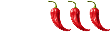 three red chili peppers are lined up in a row on a white background .