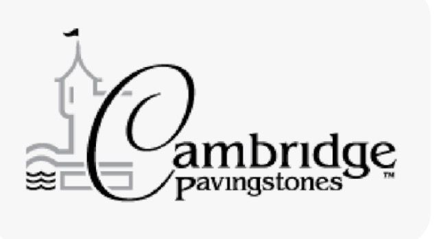 Cambridge Pavingstones logo: stylized castle and waves with the company name in script.