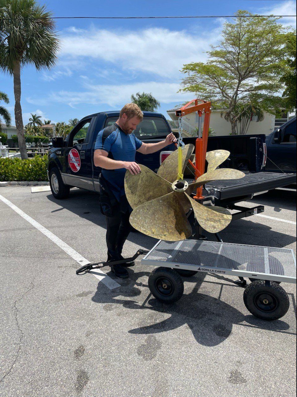 A hull diver loads two 42