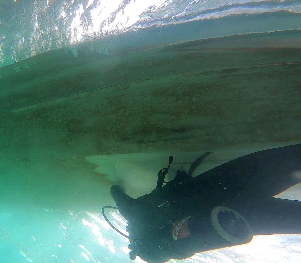 diver cleaning the bottom of a boat in palm beach
