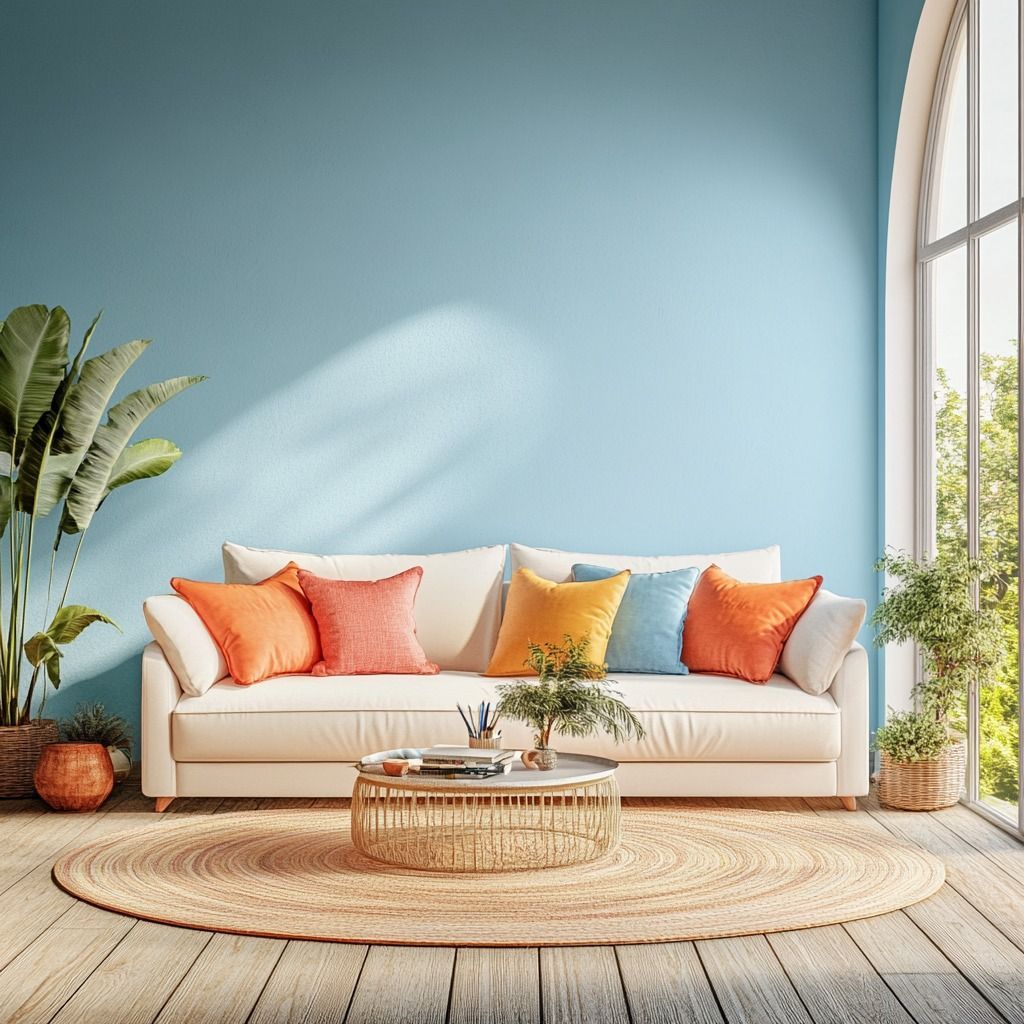 Living room with Teal Painted Wall - Interior Painting Nashville, TN