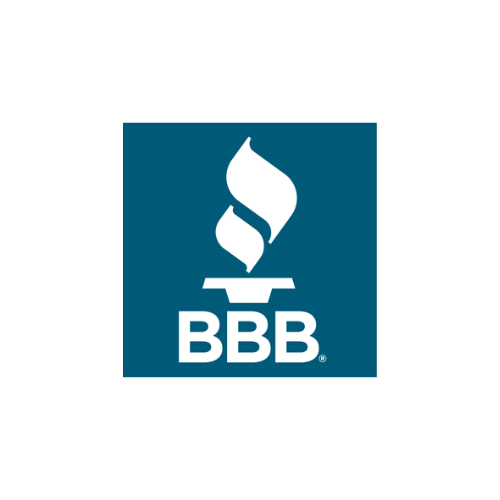 A blue and white logo for the better business bureau