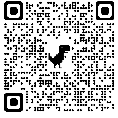QR-code met een gepixelde dinosaurus in het midden.